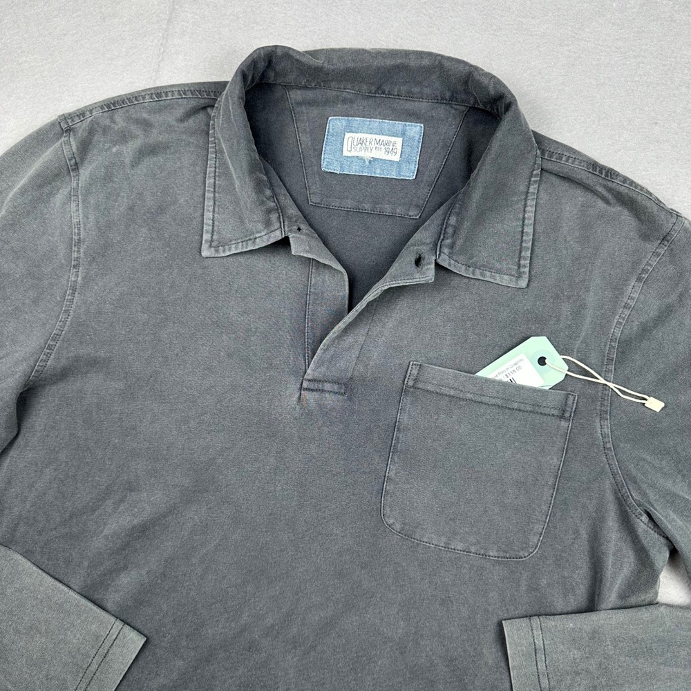 Quaker Marine Supply Mens Salt Washed Long Sleeve Polo Shirt Graphite Grey Small